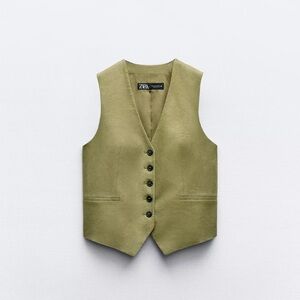 Khaki Vest Zara Linen